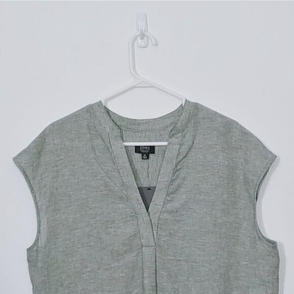 NWT JONES NEW YORK Basil green linen blend cap sleeve casual top - Picture 4 of 16